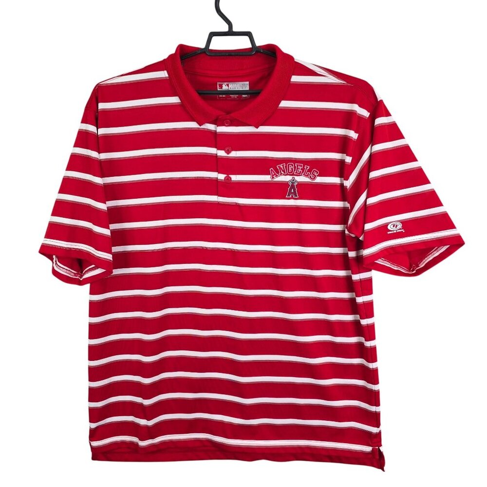 Mens Genuine Merchandise Red White Striped Polo Shirt LA Angels Short Sleeve XL